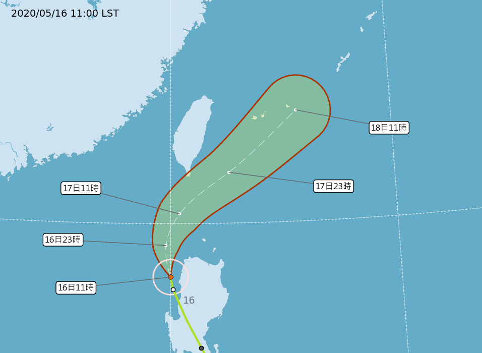 黃蜂颱風預計明天中午前後最接近台灣，各地都有機會出現陣雨。 圖：氣象局／提供