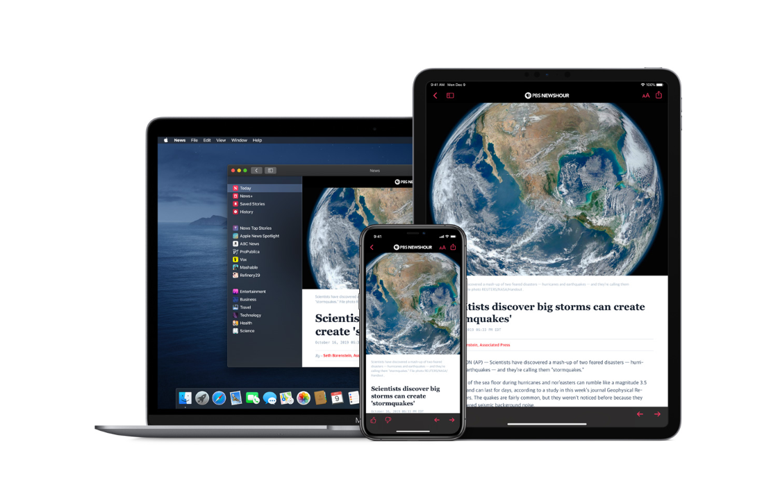 蘋果可能跟進有聲新聞趨勢，將有聲出版內容加入旗下的新聞服務Apple News。 圖：擷取自Apple News官網