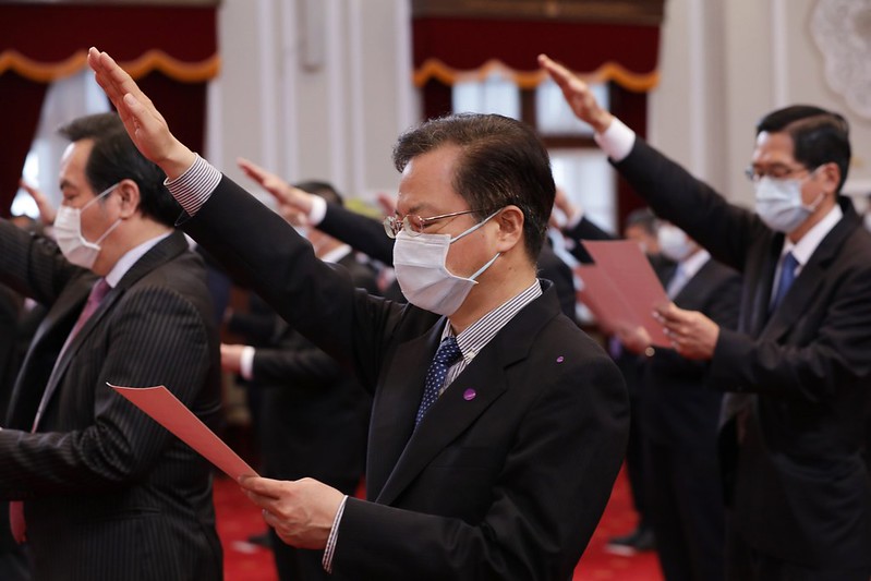 新任國發會主委龔明鑫上午在總統府宣誓。 圖：總統府提供