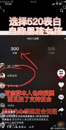粉絲團發現，羅志祥本人也來投票，並投下支持一票。 圖：擷取微博