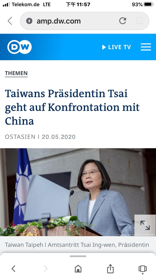 駐德代表謝志偉表示，德國媒體稱呼小英為「蔡英文總統」（Präsidentin Tsai Ing-wen）或「蔡總統」（Präsidentin Tsai），沒有例外！ 圖：翻攝自謝志偉臉書