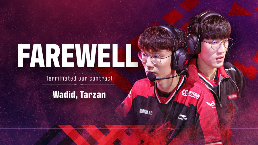 Griffin宣布與Tarza、Wadid合約告終，目前隊伍名單已經不足五人。 圖：翻攝自Griffin twitter