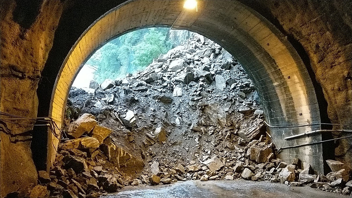 裡冷隧道口發生嚴重坍方。 圖：和平警察分局/提供