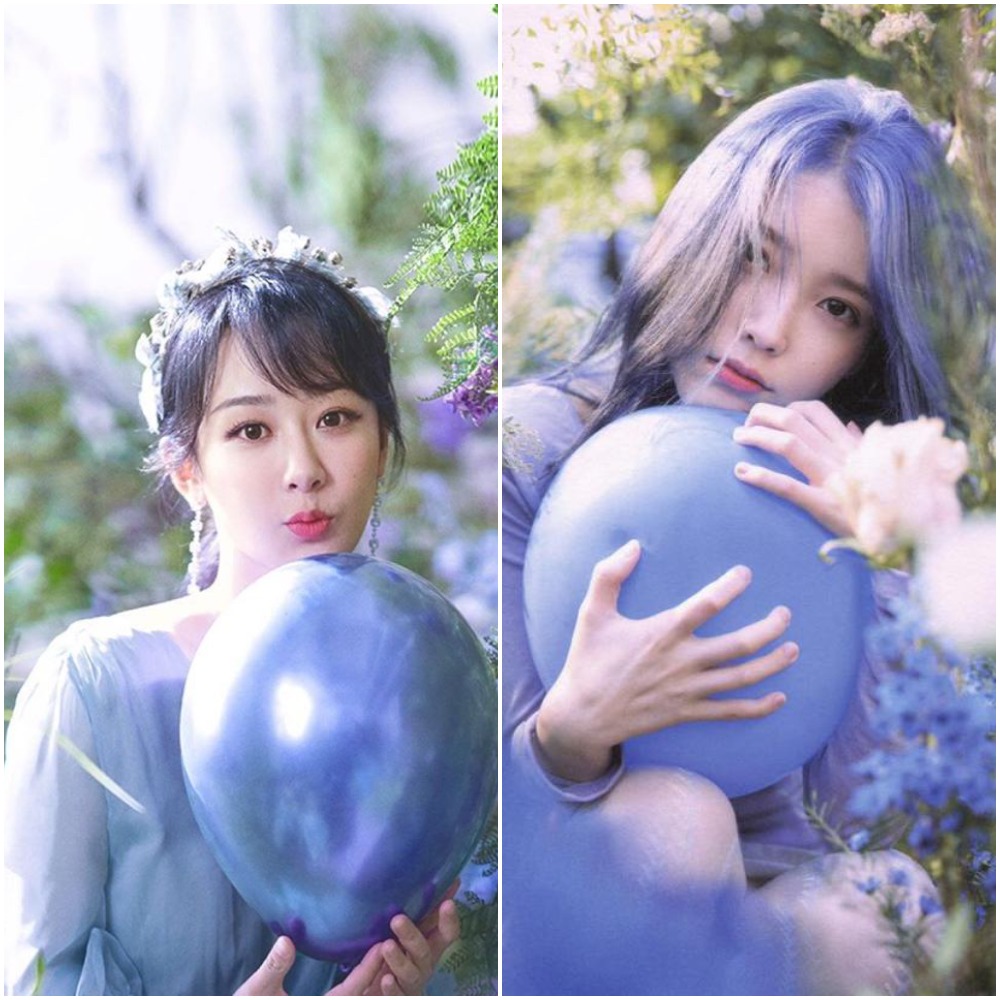 中國女星楊紫(左)最新廣告代言照疑似抄襲IU《Love Poem》專輯概念。 圖 : 翻攝自韓國藝匠微博、IU官方FB