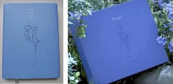 楊紫廣告中紫色冊子封面設計與IU專輯封面十分相像，使網友直呼根本是抄襲。 圖 : 翻攝自微博