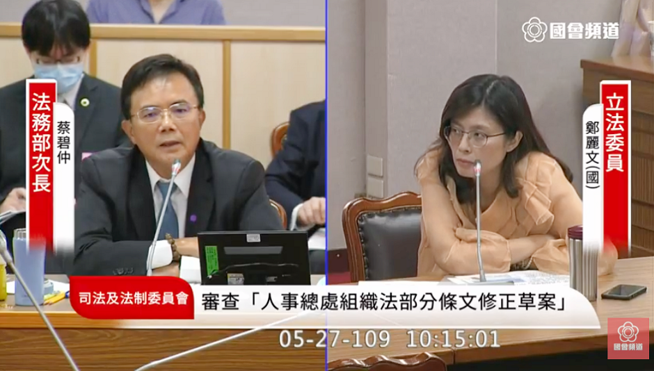 蔡碧仲表示，任何公訴犯行、非告訴乃論罪，檢察官都可以積極偵辦。 圖：翻攝自國會頻道Youtube