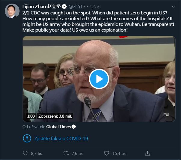 推特最近盯上中國外交部發言人趙立堅，在他的發文標記「不實訊息」。 圖：取自趙立堅推特