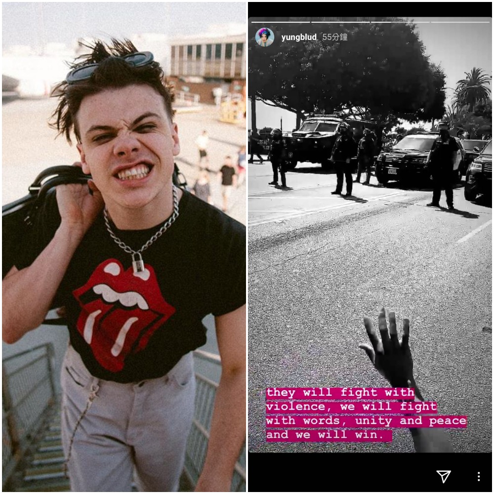 創作歌手Yungblud同樣也親自上街頭抗議，表示大家只要團結與保持和平，將會贏得這場抗爭。 圖 : 翻攝自Yungblud IG