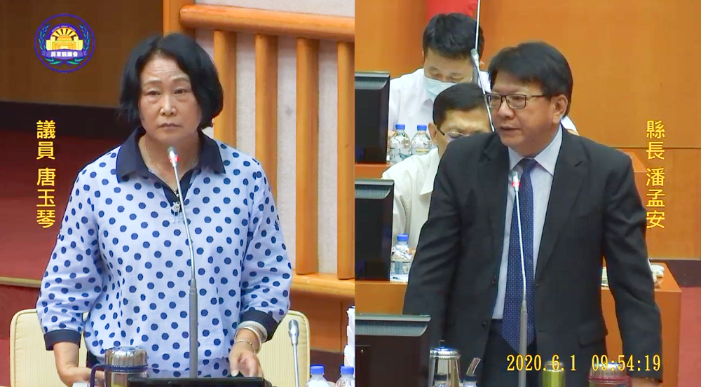 屏東縣議員唐玉琴質疑高鐵南延案的進度，縣長潘孟安當場宣示，若中央不核定，他自願辭職謝罪。 圖：翻攝自屏東縣議會