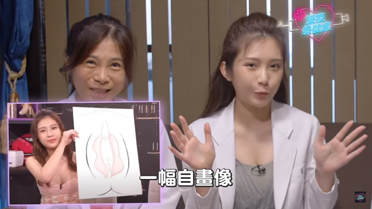 雞排妹介紹受訪的性治療師女兒晴雯出場時，透漏節目之前曾經抽獎一幅陰部的自畫像。 圖：擷取YouTube