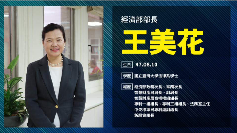 新任經濟部長王美花學經歷。 圖：行政院提供