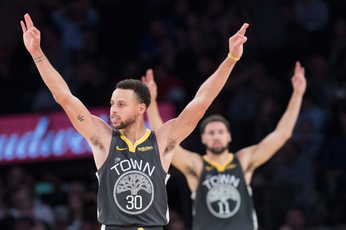 勇士「浪花兄弟」Stephen Curry（左）、Klay Thompson。 圖／美聯社／達志影像