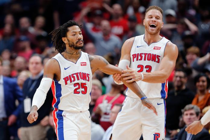 活塞隊Derrick Rose(左)與Blake Griffin。 圖／美聯社／達志影像