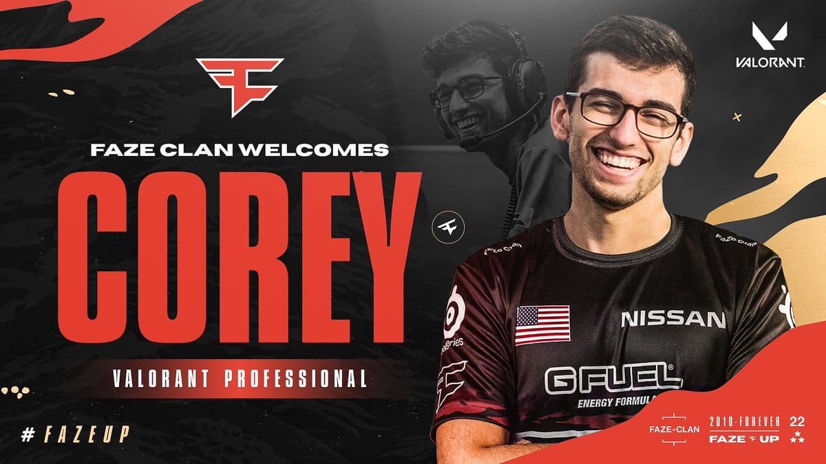 前OWL華盛頓正義選手Corey正式加入FaZe《特戰英豪》戰隊。 圖：翻攝自推特
