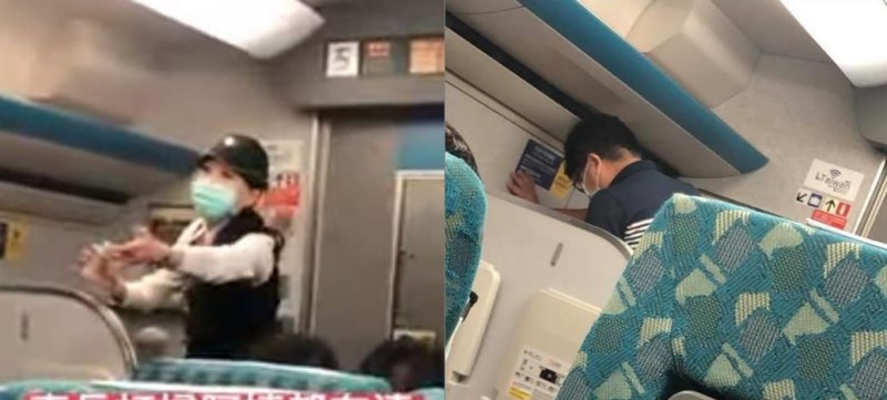有民眾搭乘高鐵南下295車次時，驚見車廂內有名疑似酒醉的男性乘客在行李放置處直接就地解放。 圖：翻攝爆料公社
