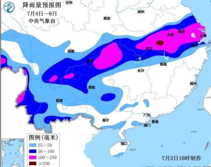 長江2020年第一號洪水形成，上中下遊必須提高警戒 圖:擷取自中國中央氣象台