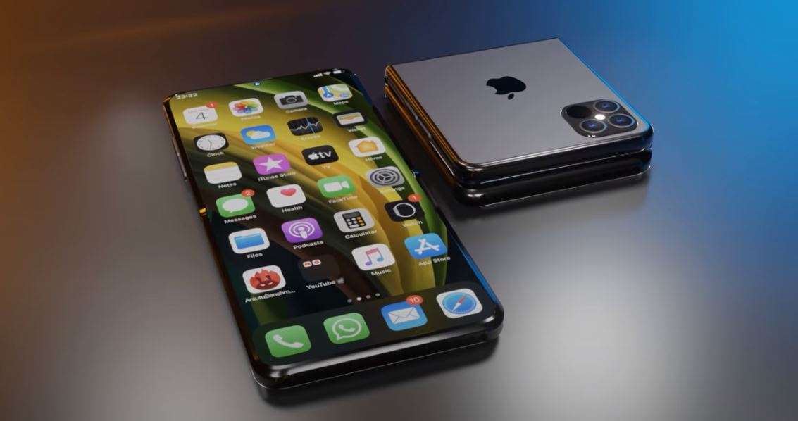 蘋果申請手機摺疊專利曝光。 圖：截取自ConceptsiPhone的youtube