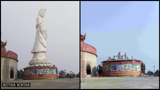 廣寒寺觀音像被拆前後。 圖：翻攝自《寒冬》