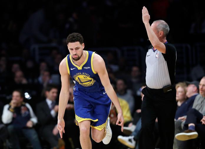 Klay Thompson破聯盟三分球紀錄。 圖／美聯社／達志影像