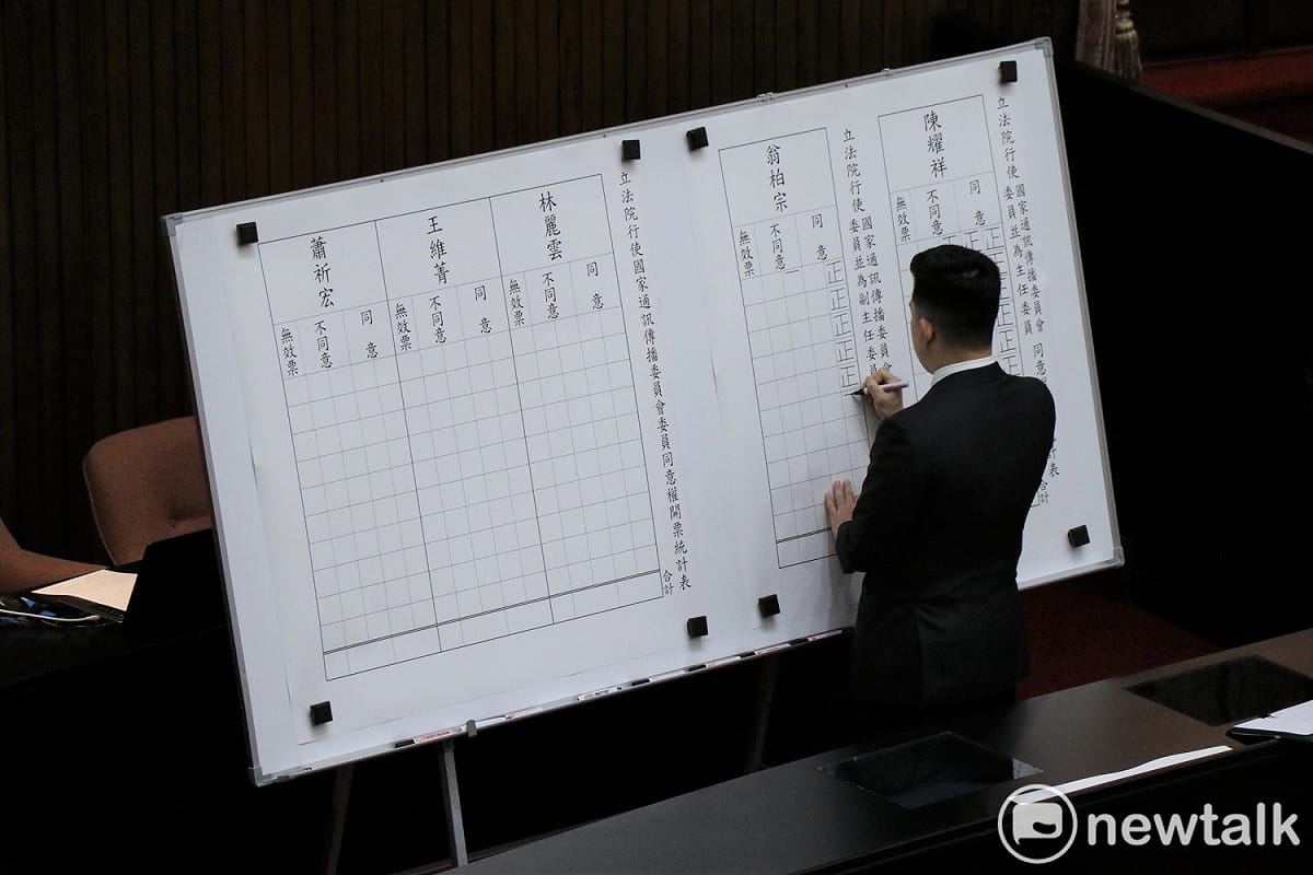 立法院臨時會今日行使國家通訊傳播委員會（NCC）人事同意權投票，議事人員稍早正在計算票數。 圖：謝孟華/攝