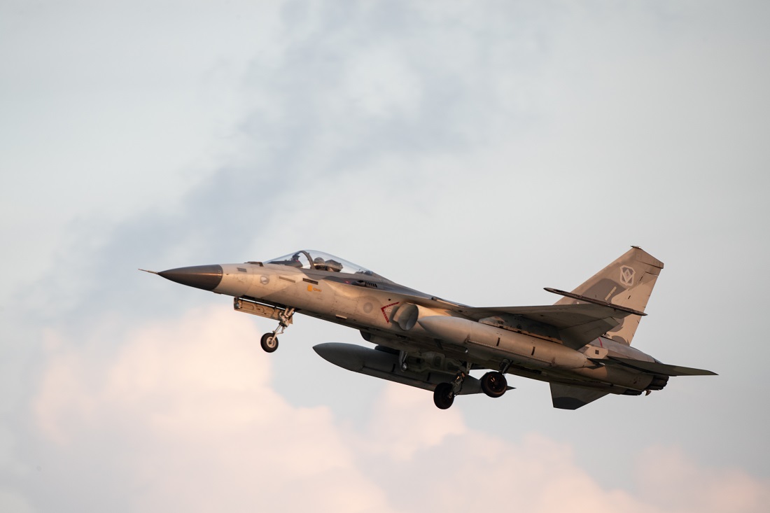 空軍第一聯隊清晨配合漢光36號演習，由經國號戰機執行聯合防空作戰任務。 圖：軍聞社／提供