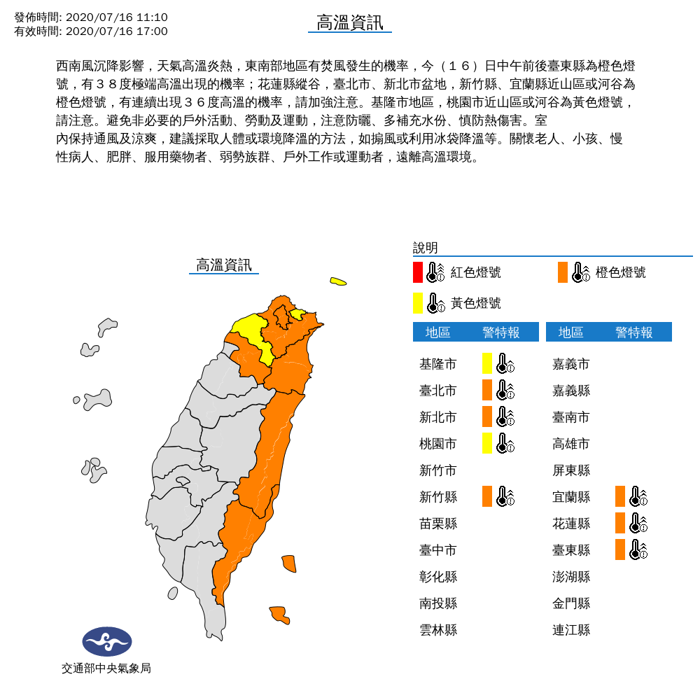 全台8縣市發布高溫特報。 圖：中央氣象局/提供