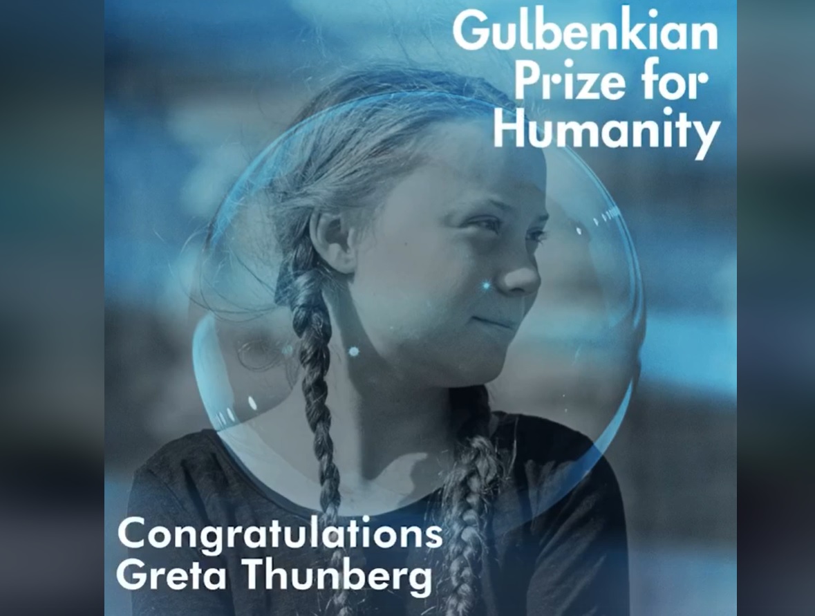 瑞典環保少女童貝里（Greta Thunberg）日前獲得葡萄牙的「古爾本基人道獎」，之後便立刻宣布將獎金捐給環保團體。 圖：翻攝自Greta Thunberg臉書