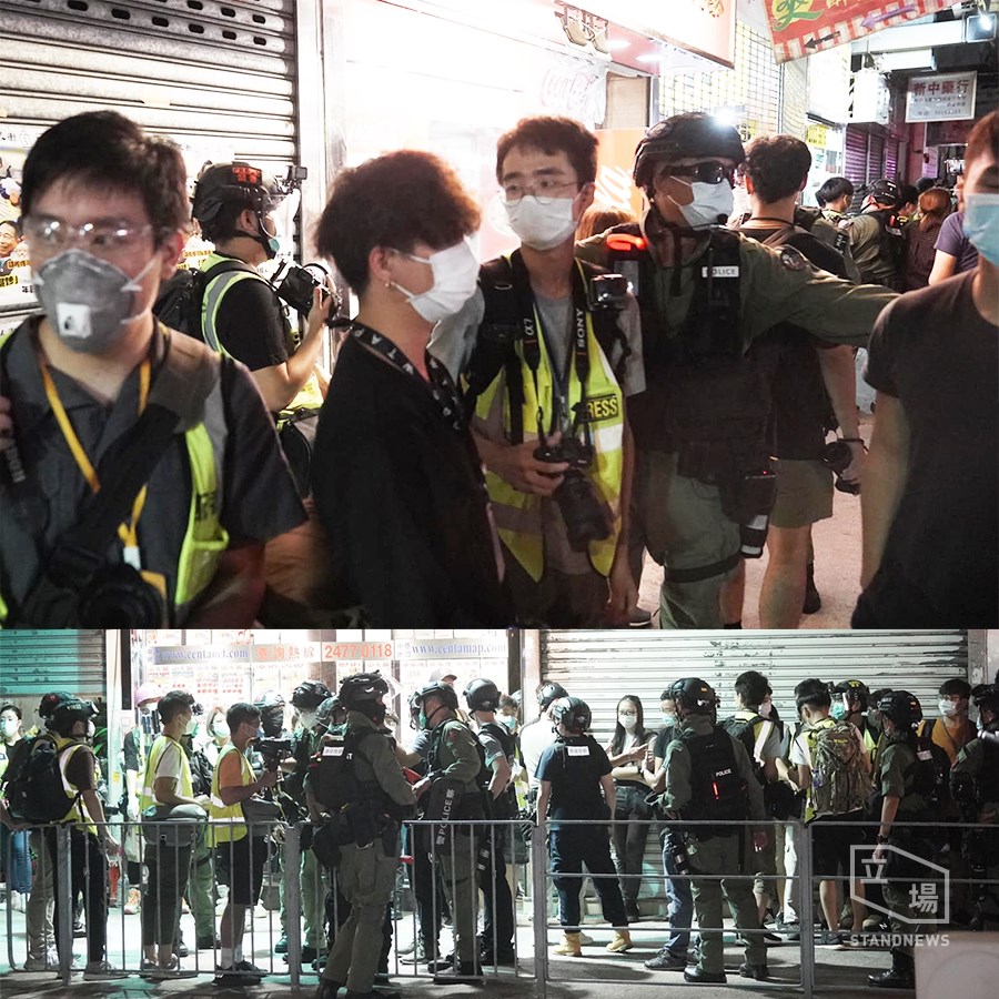 許多香港市民晚上在元朗形點商場（YOHO MALL）及元朗鳳攸北街一帶聚集，警方大舉截查。 圖：翻攝立場新聞臉書