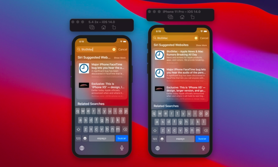 外媒《9to5Mac》利用iOS模擬器測試出最新iPhone大小，可能出現5.4吋新機型。 圖：擷取自9to5Mac網站
