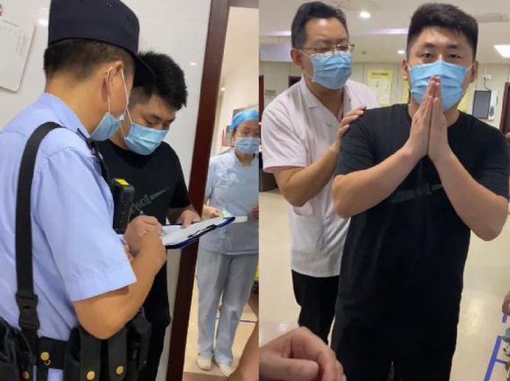 警方到場後姜濤向醫護人員道歉。 圖：翻攝自微博