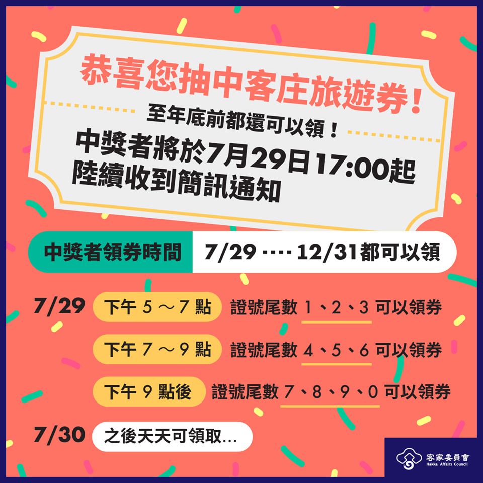 首兩日客庄旅遊券的領取時間有限制。 圖：客委會臉書