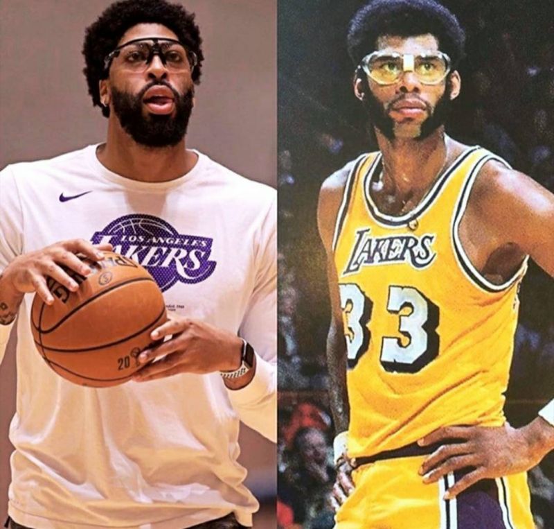 湖人內線大將Anthony Davis和傳奇球星「天勾」Kareem Abdul-Jabbar。 圖／取自網路