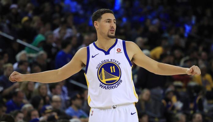 勇士球星Klay Thompson選11號的原因充滿巧合。 圖／美聯社／達志影像