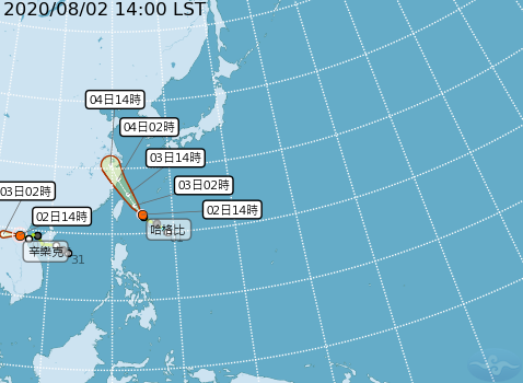 輕颱哈格比預估路徑圖。 圖：中央氣象局/提供