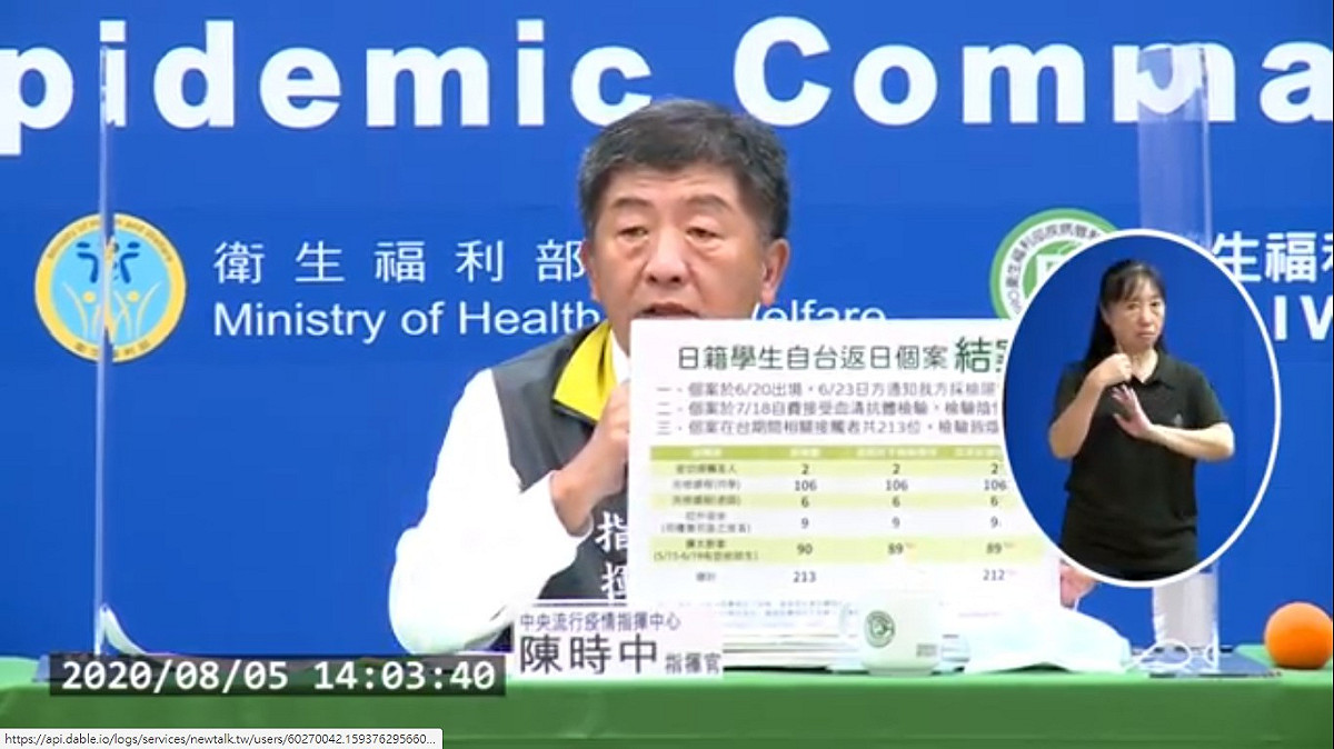 指揮官陳時中今日宣布，針對日前日本女學生、泰籍移工的案例，宣布結案。 圖：擷取疾管署YouTube