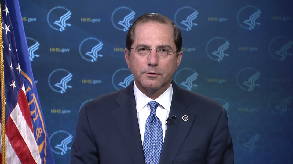 美國衛生部長艾薩（Alex Azar）。 圖：擷取自HHS Youtube
