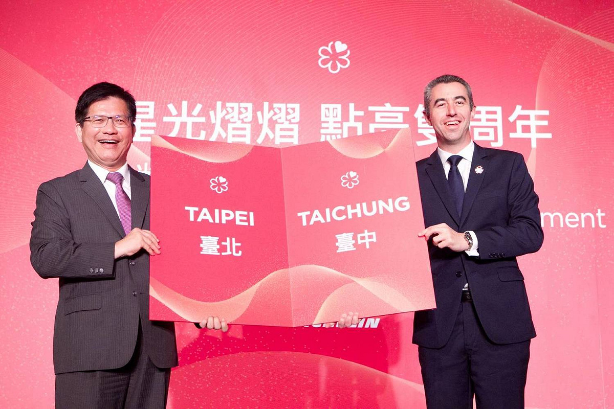 108年11月14日交通部林佳龍部長與米其林指南亞洲區總監Mr. Nicolas Achard共同宣布2020年米其林指南來跨入臺北、臺中。 圖：台灣米其林公司／提供