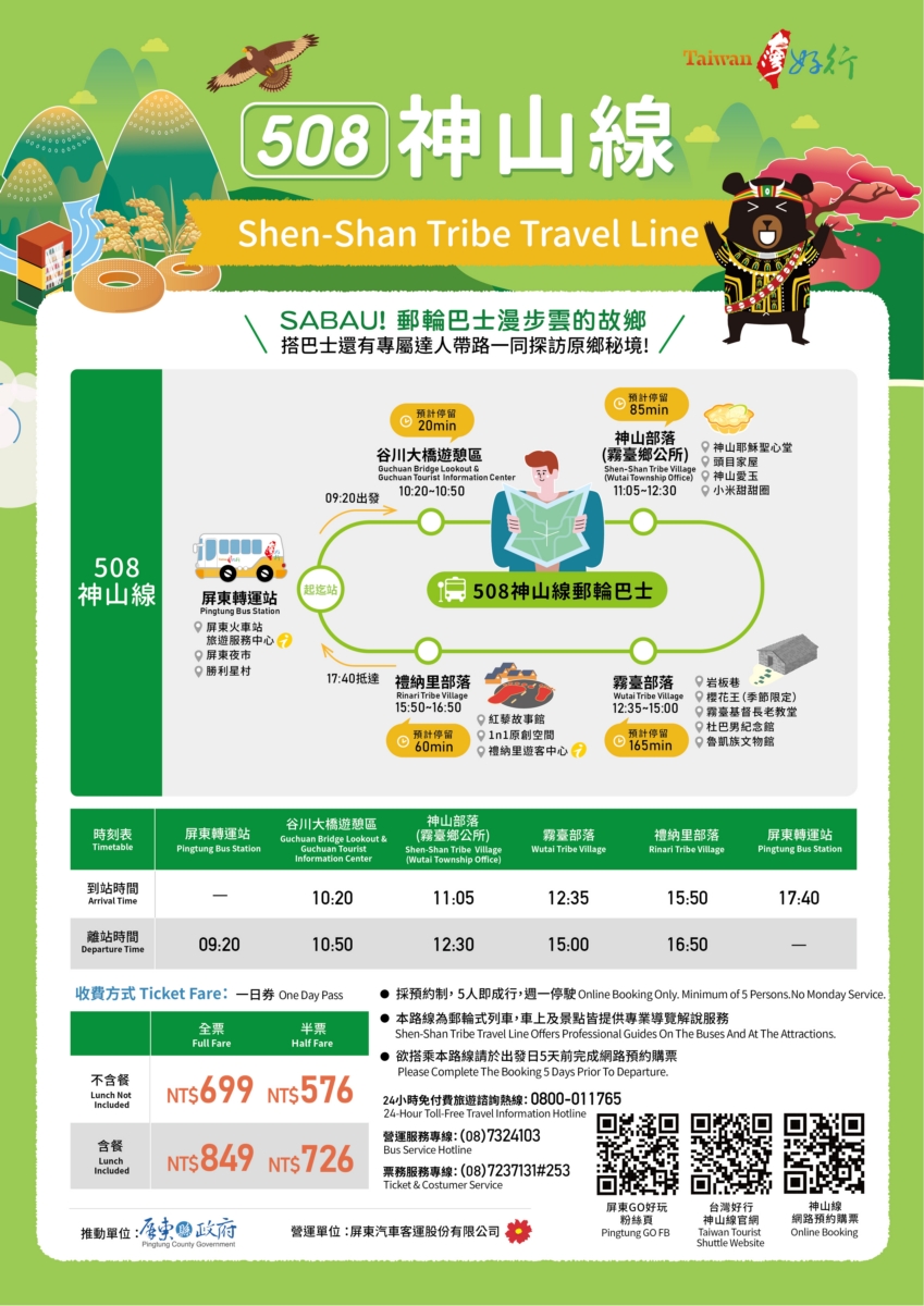 神山線行車路線與時刻。 圖：屏東縣交通旅遊處／提供