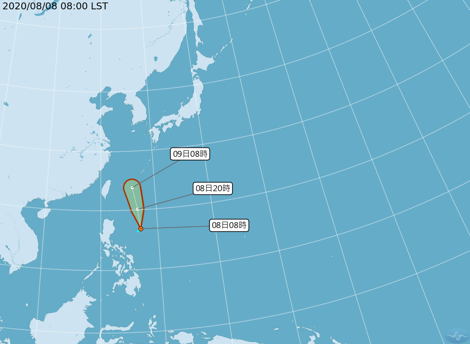 氣象局表示，今日8時薔蜜的中心位置在北緯 16.8 度，東經 127.0 度，以每小時31公里速度，向北進行。 圖：取自中央氣象局官網