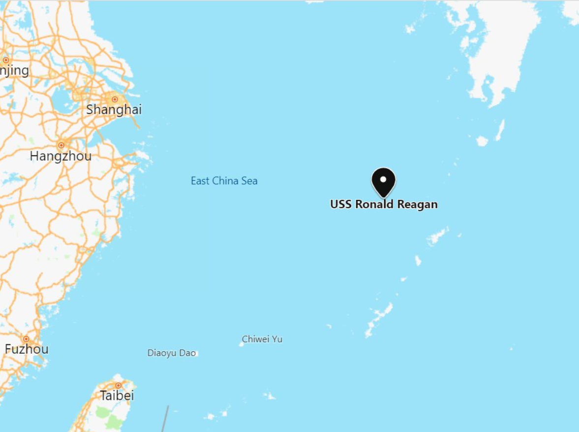 中國北京大學海洋研究院「南海戰略態勢感知計畫」(SCS)稍早指出，發現美國航空母艦在東海巡弋。 圖：翻攝自SCS推特