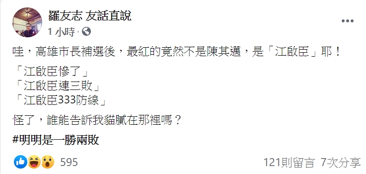 資深媒體人羅友志。 圖:翻攝自 羅友志 友話直說 臉書。