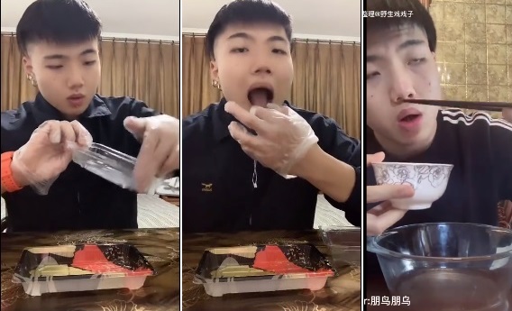 一名中國網友進行「無實物吃播」。 圖:翻攝自微博