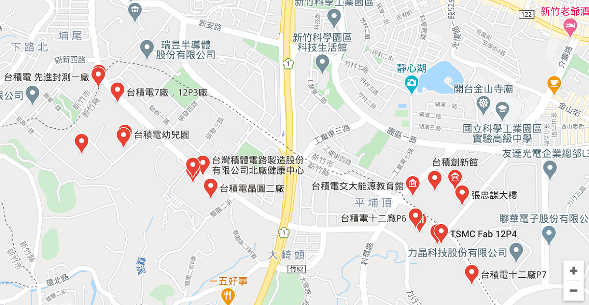 台積電二廠位於新竹寶山。 圖：Google Maps