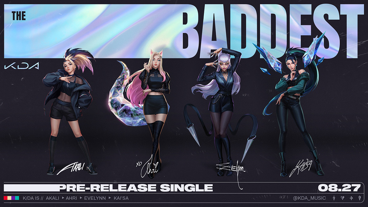 虛擬偶像女團K/DA睽違近兩年再發的新單曲《THE BADDEST》先行曲今日曝光。 圖：翻攝自K/DA Twitter