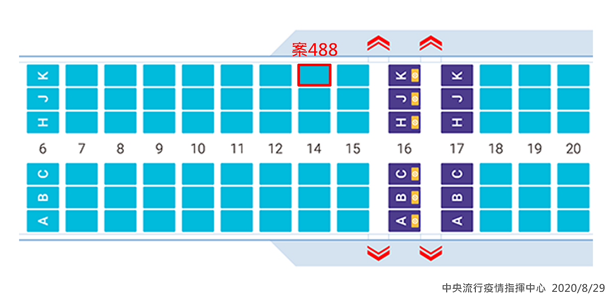 案488機艙座位圖。 圖：中央流行疫情指揮中心/提供