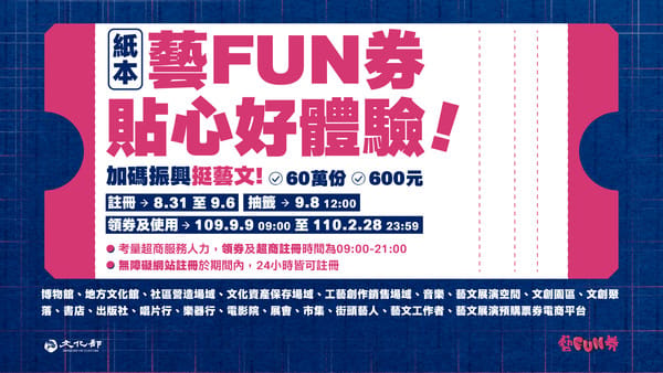 紙本藝FUN券面額600元，共60萬份。 圖：文化部/提供