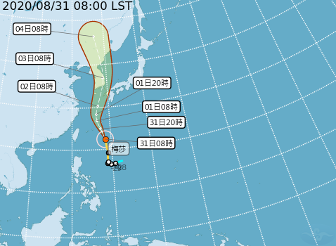 中央氣象局預測梅莎路徑。 圖：中央氣象局/提供