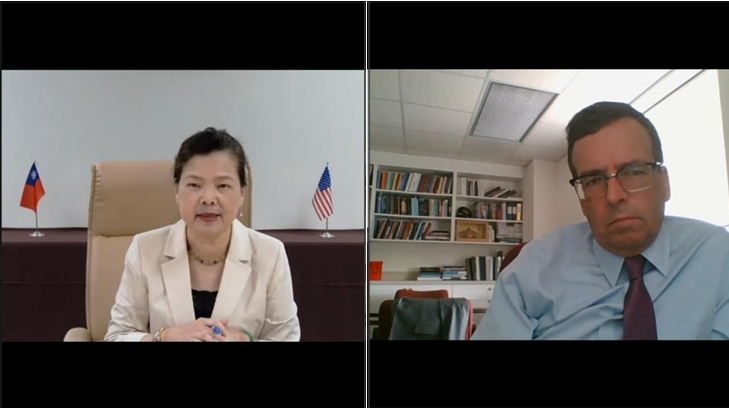 美國國務院亞太助卿史達偉與經濟部長王美花線上對談。 圖：翻攝台美經濟關係線上座談會官網