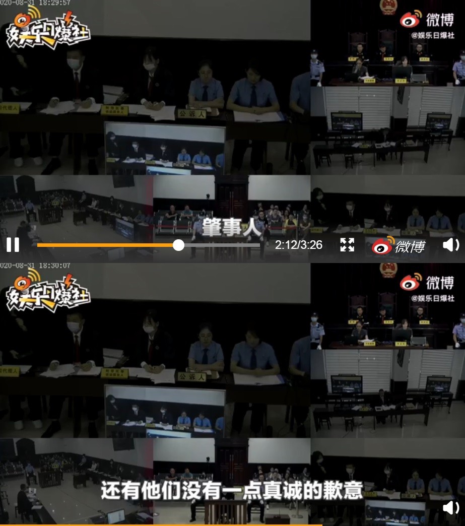 譚松韻的媽媽車禍遭撞案件，庭審過程在網路上公開。譚松韻31日在法庭哽咽表示，案發至今肇事者沒有一句真誠的道歉。 圖：翻攝自微博