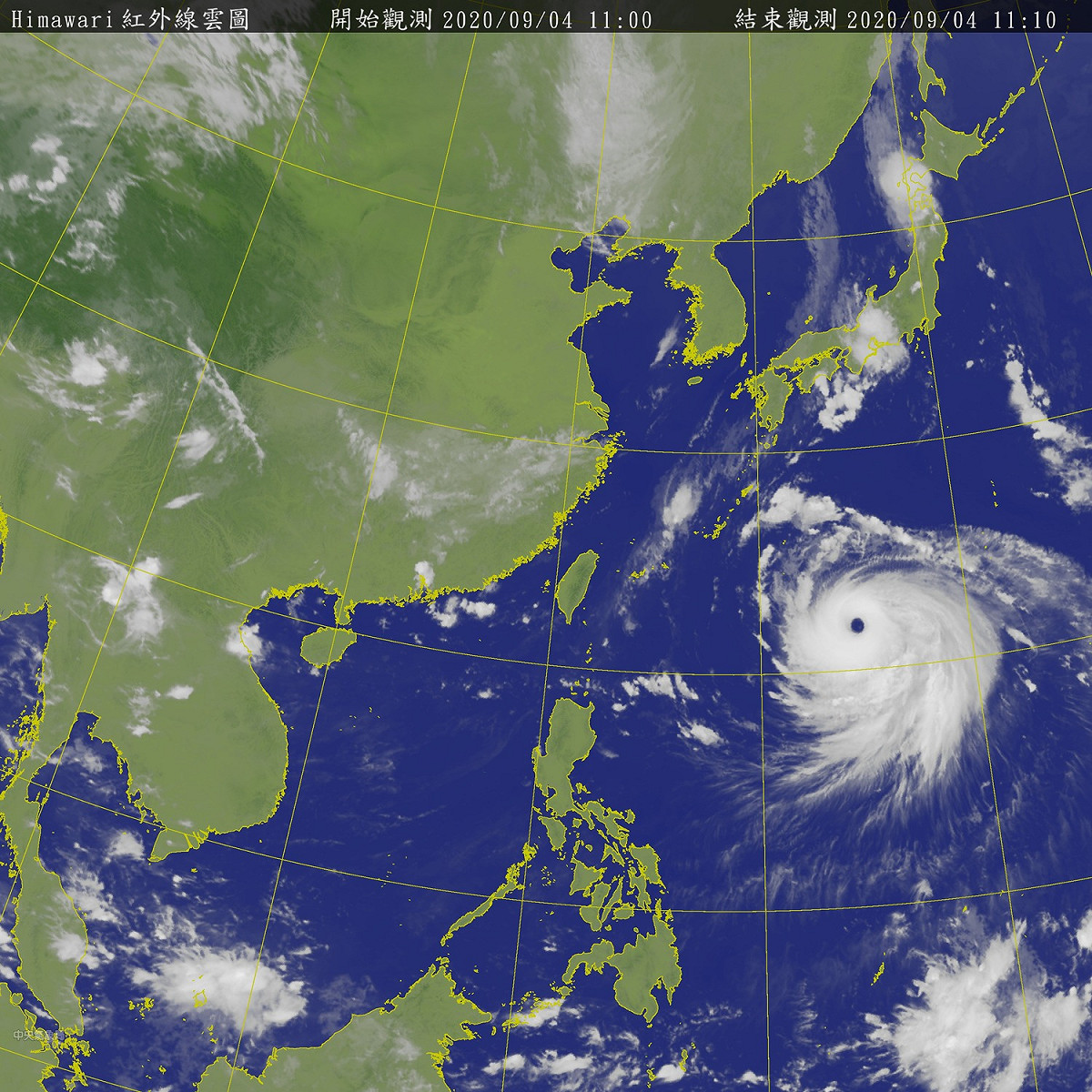 衛星雲圖顯示，強颱海神結構紮實，颱風眼清晰，目前正在接近日本中。 圖：中央氣象局/提供